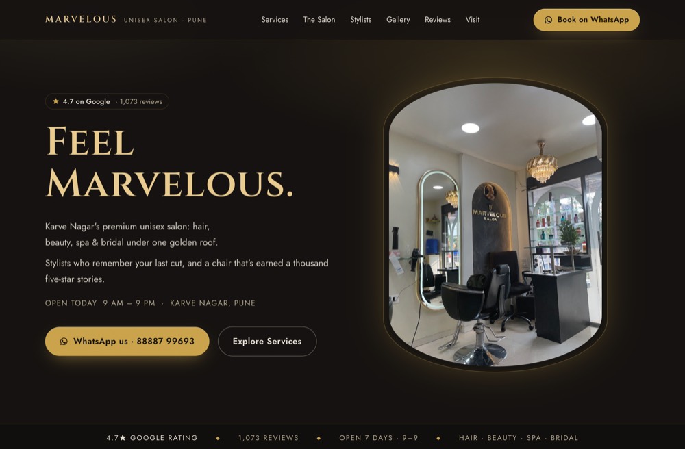 Marvelous Unisex Salon website