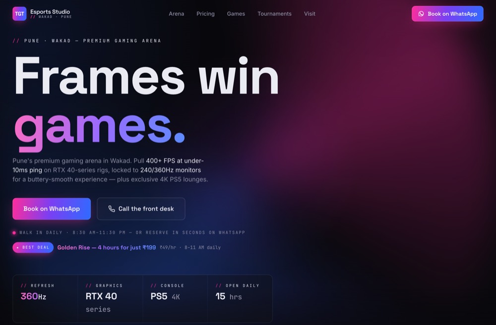 TGT Esports Studio gaming café website