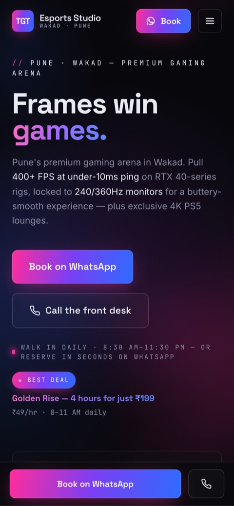 TGT Esports Studio website on mobile