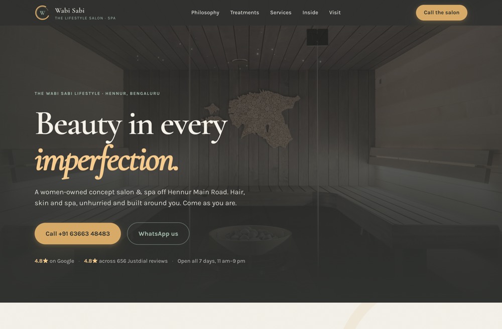 The Wabi Sabi Lifestyle Salon & Spa website