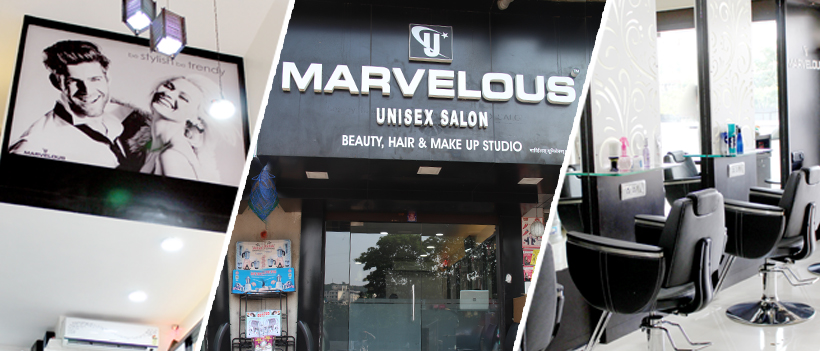 The Marvelous Unisex Salon storefront in Kakde Plaza, Karvenagar