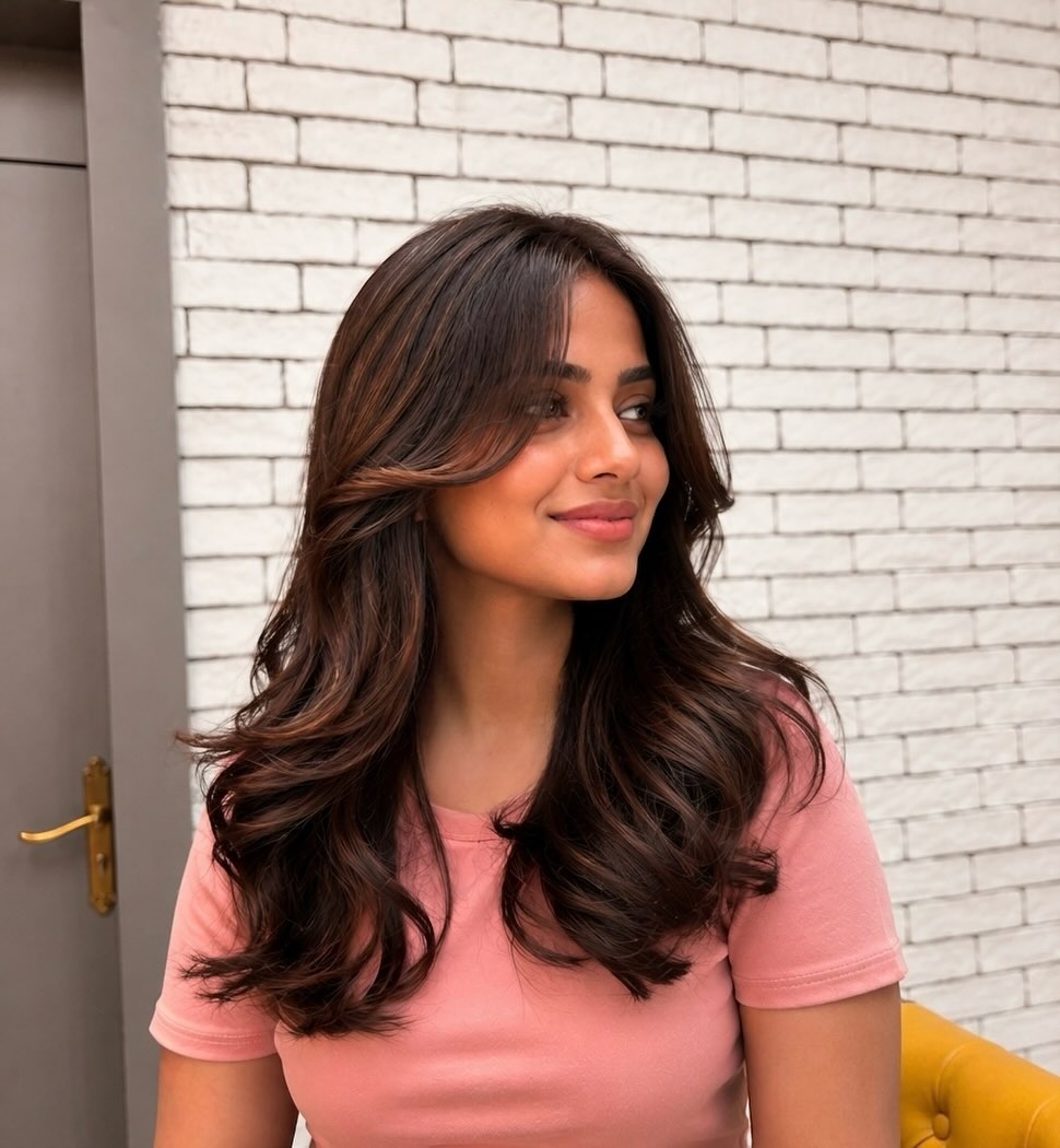 Glossy mocha brunette hair by Salon Muah