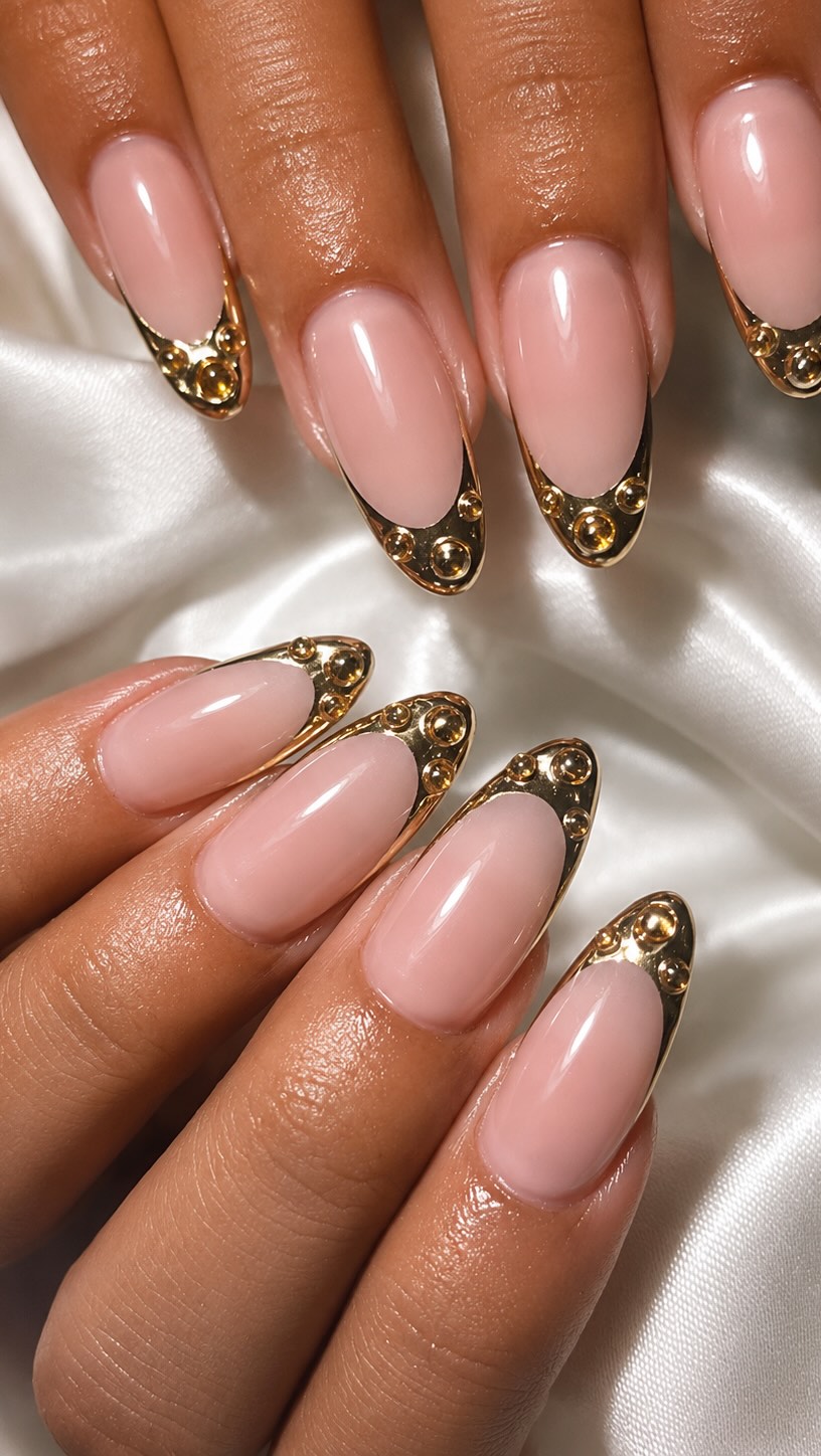 Blush-nude chrome French manicure at Salon Muah