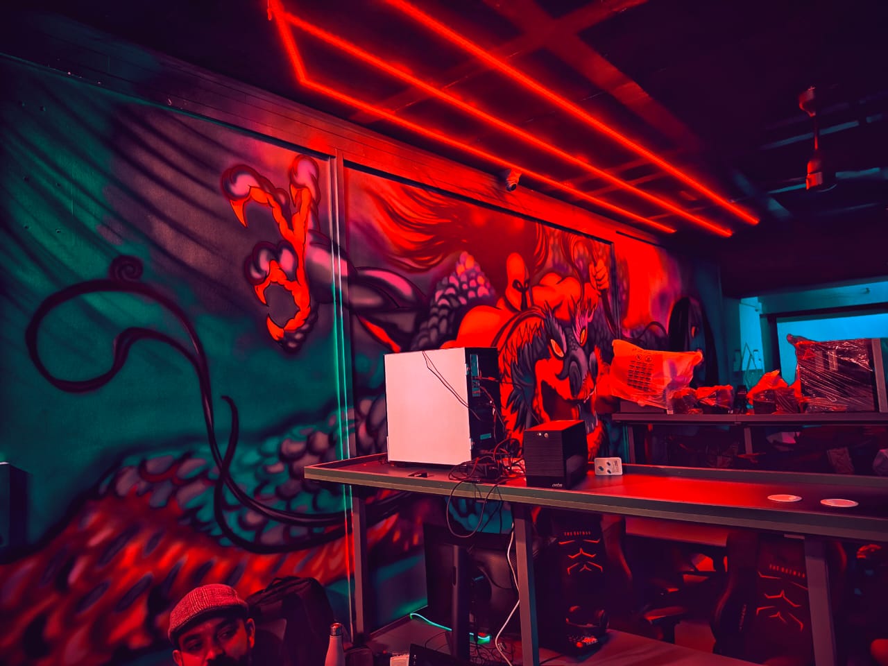 TGT's red-neon gaming lounge
